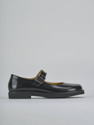 Flat shoes heel 3 cm black leather