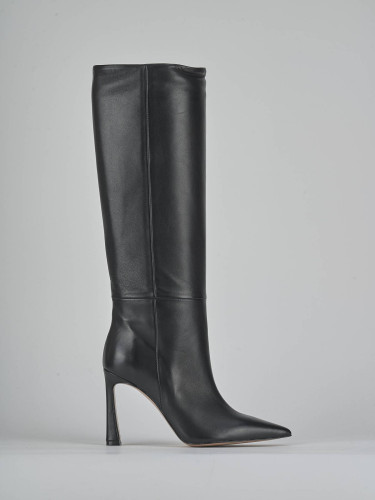 High heel boots heel 9 cm black leather