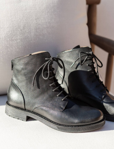 Combat boots heel 1 cm black leather