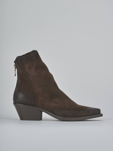 Botines de tacón bajo tacón 3 cm marrón oscuro ante