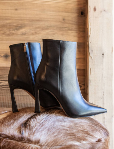 Botines de tacón alto tacón 9 cm negro cuero