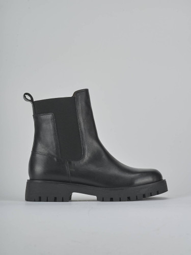 Botines de tacón bajo tacón 1 cm negro cuero