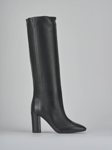 Botas de tacón alto tacón 5 cm negro cuero