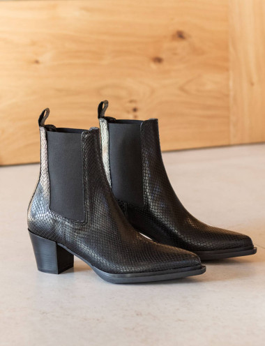 Botines de tacón alto tacón 6 cm negro pitón