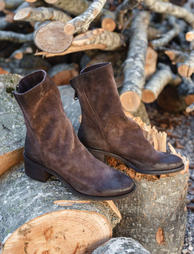 Botines de tacón alto tacón 5 cm marrón oscuro ante