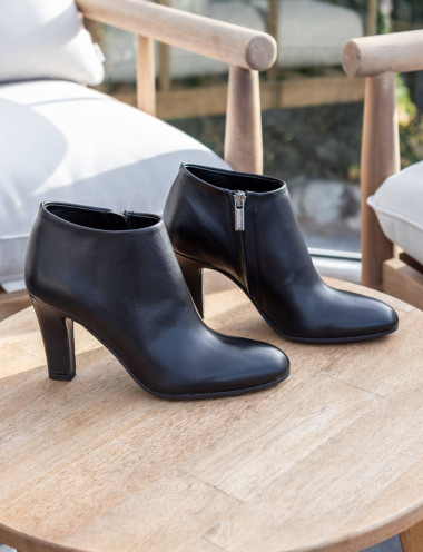 Botines de tacón alto tacón 9 cm negro cuero