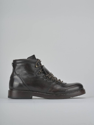 Botas militares tacón 1 cm marrón oscuro cuero