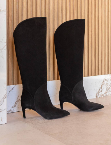 High heel boots heel 7 cm black suede