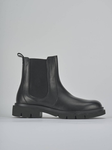 Botines de tacón bajo tacón 2 cm negro cuero