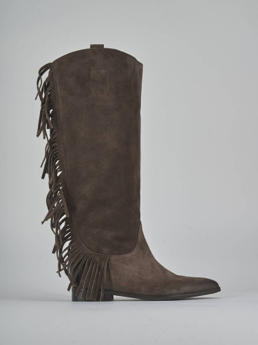 Low heel boots heel 1 cm dark brown suede