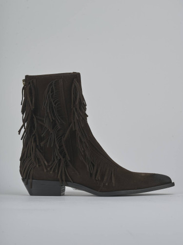 Botines de tacón bajo tacón 3 cm marrón oscuro ante