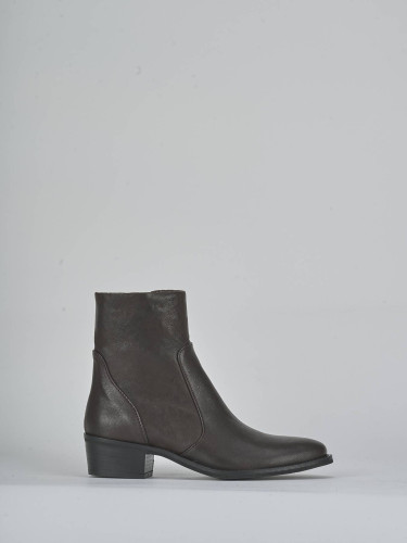 Botines de tacón bajo tacón 3 cm marrón oscuro cuero