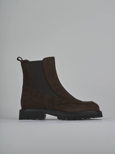 Botines de tacón bajo tacón 3 cm marrón oscuro ante