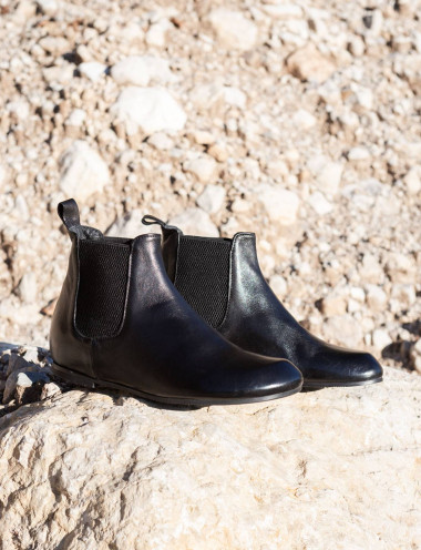 Botines de tacón bajo tacón 1 cm negro cuero