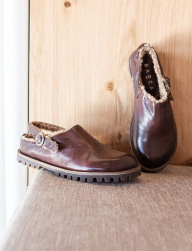 Flat shoes heel 1 cm dark brown leather