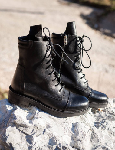Combat boots heel 3 cm black leather