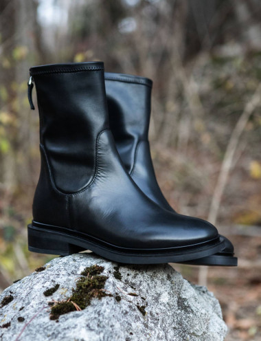 Botines de tacón bajo tacón 3 cm negro cuero