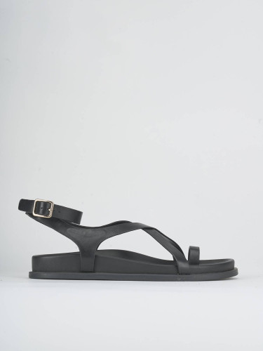 Sandalias de tacón bajo tacón 1 cm negro cuero