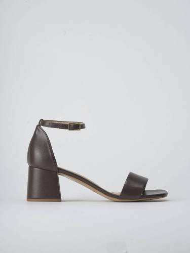 Sandalias de tacón alto tacón 6 cm marrón oscuro cuero