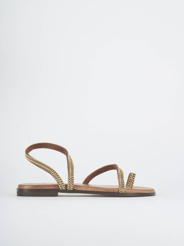 Sandalias de tacón bajo tacón 1 cm marrón cuero