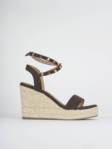 Alpargatas tacón 9 cm marrón oscuro ante