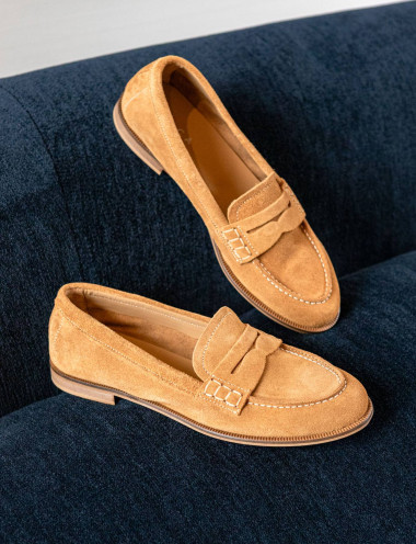 Mocasines tacón 1 cm marrón ante