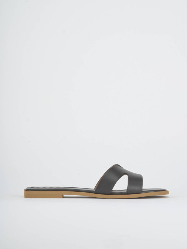 Mules tacón 1 cm marrón oscuro cuero