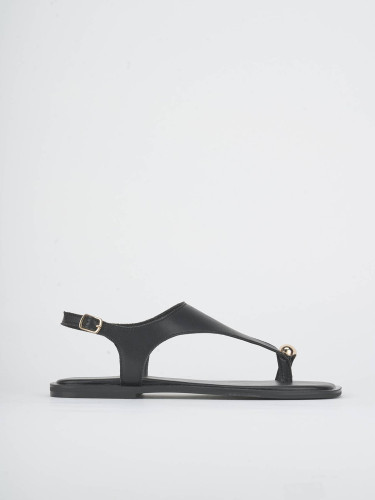 Sandalias de tacón bajo tacón 1 cm negro cuero