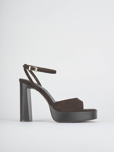 Sandalias de tacón alto tacón 12 cm marrón oscuro ante
