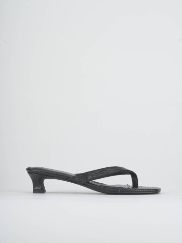 Mules tacón 5 cm negro cuero