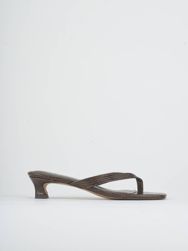 Mules tacón 5 cm marrón oscuro cuero