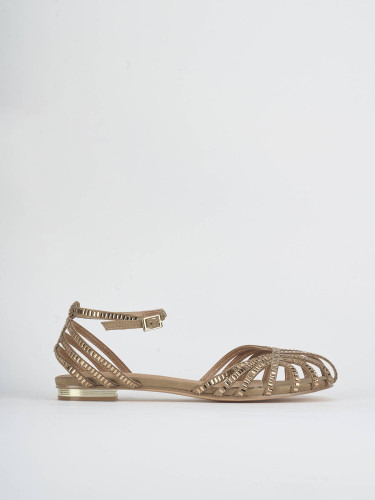 Sandalias de tacón bajo tacón 1 cm beis ante