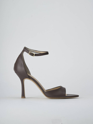 High heel sandals heel 9 cm dark brown leather
