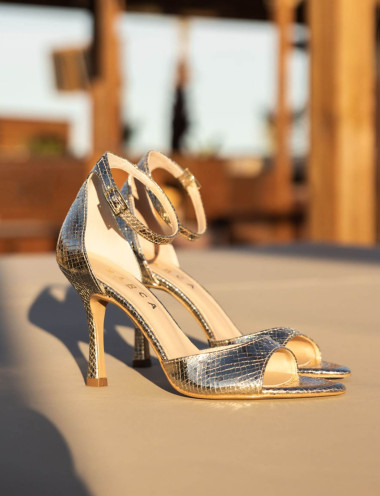 Sandali tacco 9cm pitone oro