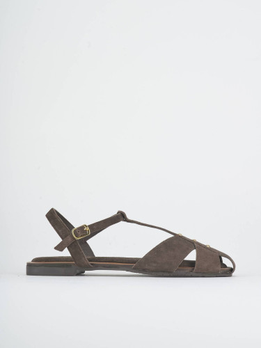 Flat shoes heel 1 cm dark brown suede