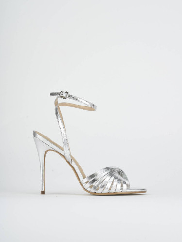 Sandalias de tacón alto tacón 8 cm plata laminado