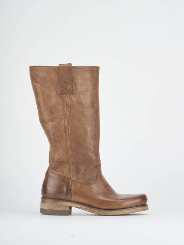 Botas de tacón bajo tacón 3 cm marrón cuero