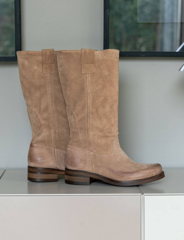 Stivali tacco 3cm camoscio beige