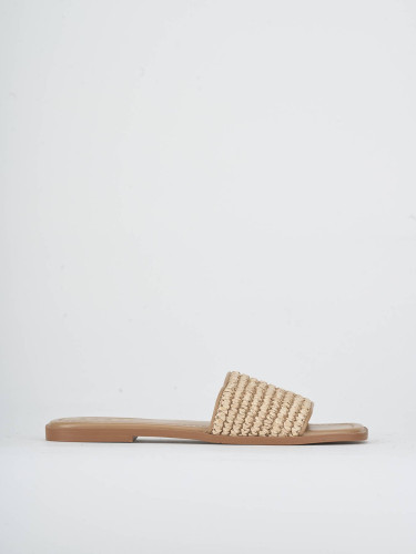 Mules tacón 1 cm beis cuero