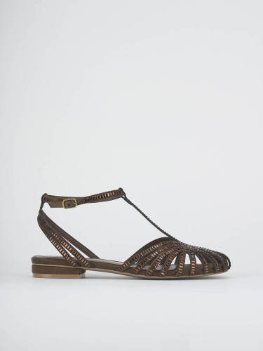 Sandalias de tacón bajo tacón 1 cm marrón oscuro ante