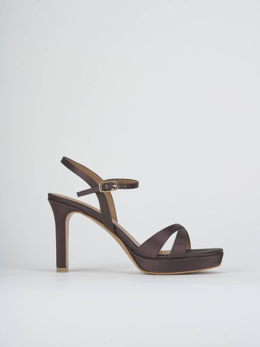 High heel sandals heel 9 cm dark brown satin