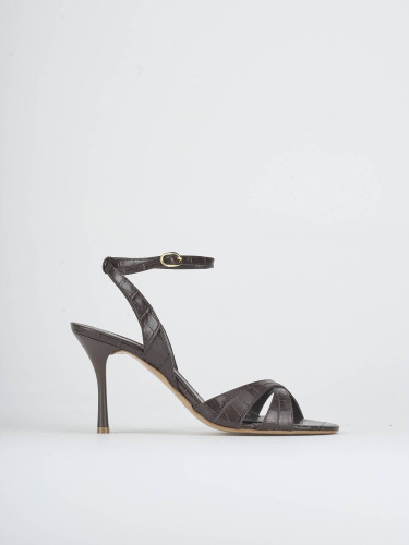 High heel sandals heel 9 cm dark brown coconut