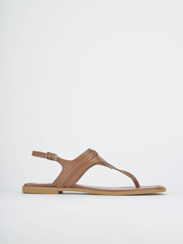Sandalias de tacón bajo tacón 1 cm marrón cuero