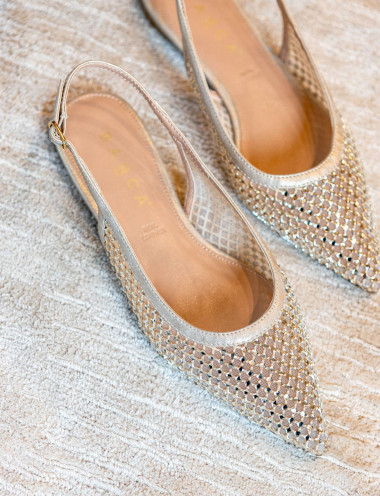 Bailarinas tacón 1 cm oro cuero