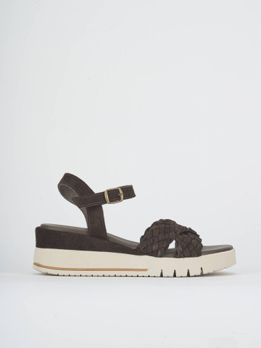 Sandalias de cuña tacón 6 cm marrón oscuro ante