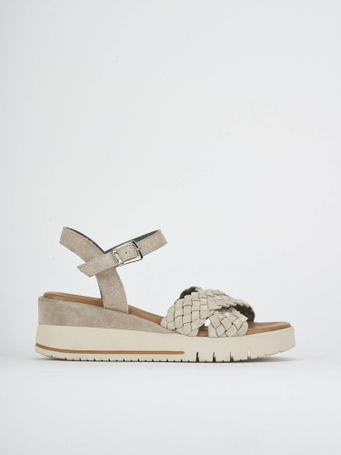 Sandalias de cuña tacón 6 cm beis ante