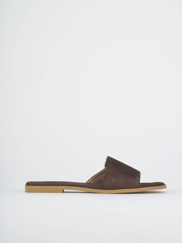 Slippers heel 1 cm dark brown suede