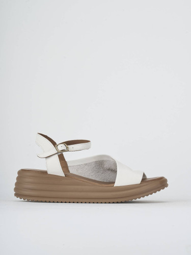 Sandalias de cuña tacón 6 cm blanco cuero