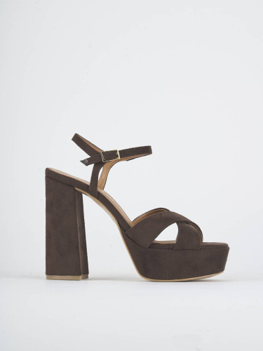 Sandalias de tacón alto tacón 13 cm marrón oscuro ante