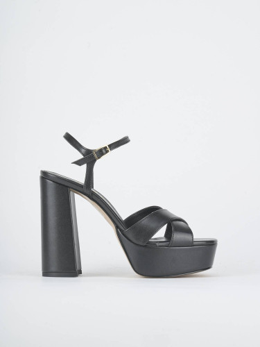 Sandalias de tacón alto tacón 8 cm negro cuero